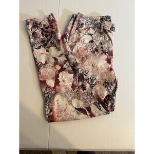 Chico's Platinum pink brown floral & lace pattern jegging jeans Sz 1 US 8
